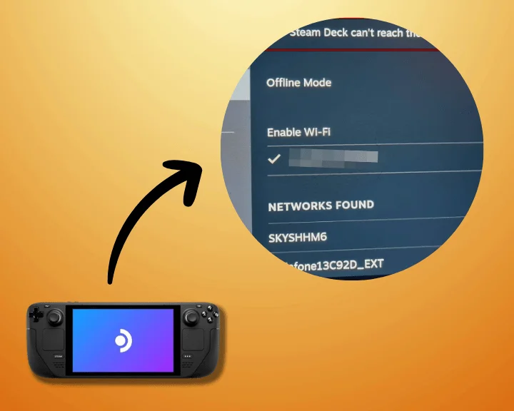 When Steam Deck not connecting to WiFi, reconnect the console from the network device to improve the connection.