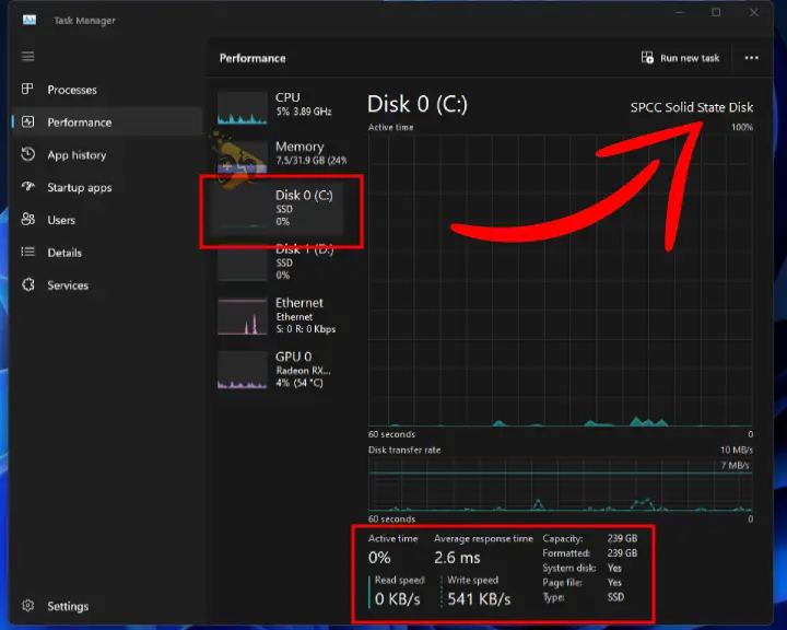 To check if your PC can run a game you must open the Task Manager to check your disk type.