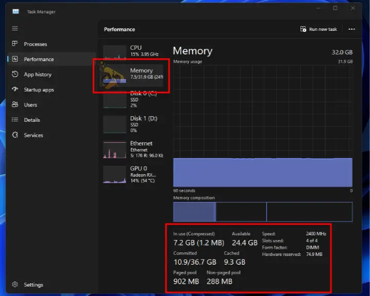 To check if your PC can run a game you must open the Task Manager to check your Memory.