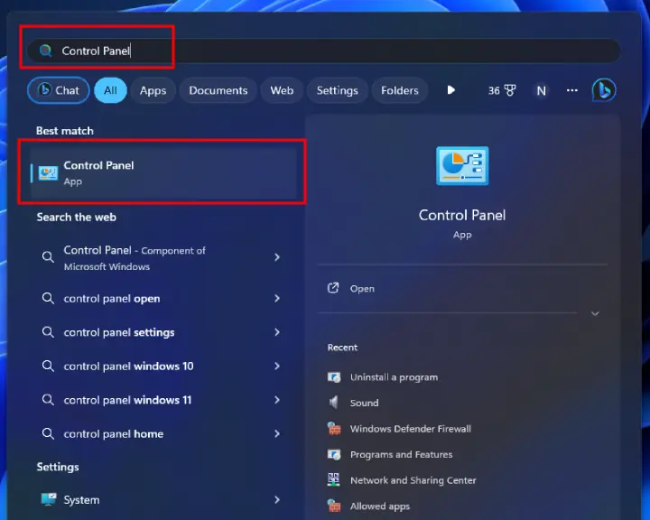 If you're wondering how to uninstall games on Windows 11, the image shows how to enter the Windows Control Panel.