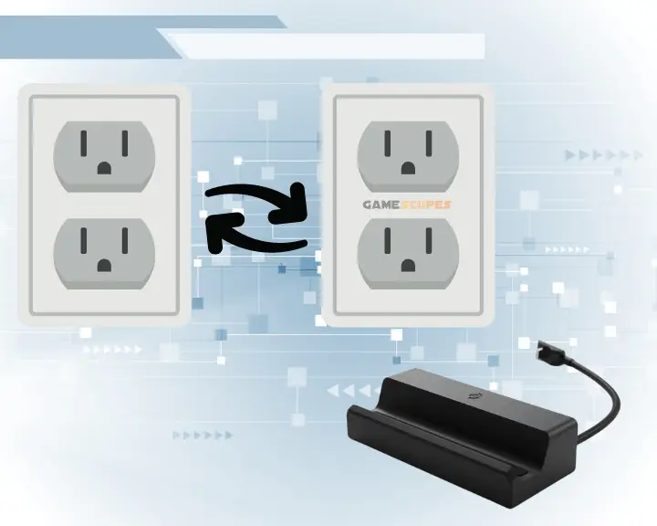 If Steam Deck Dock not working, this image is showing how to switch from one power outlet to another to test where the problem comes from.
