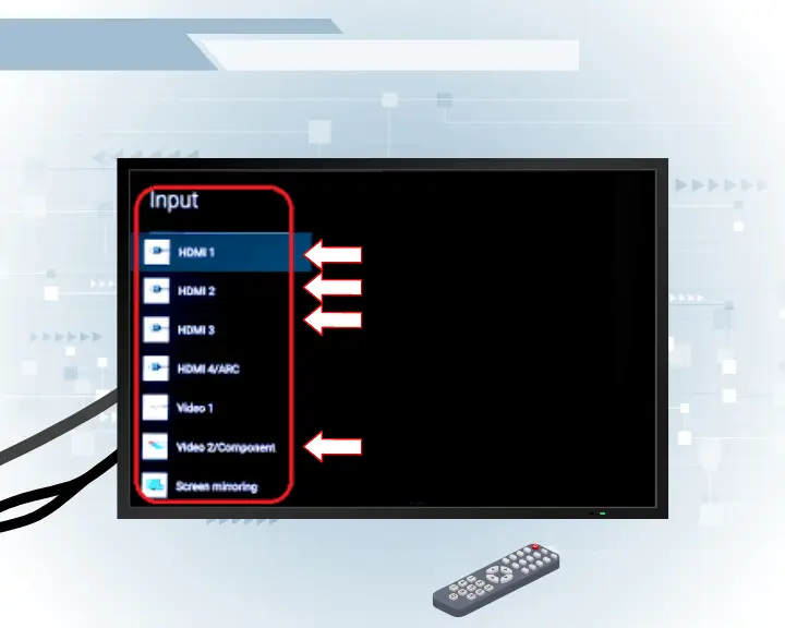 When Steam Deck Dock not working, this image is showing how to switch the input source of your TV to visualize the dock's output.