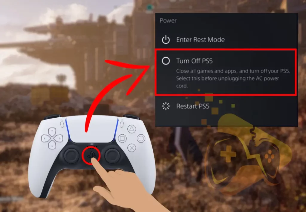 The image is showing how to restart the PlayStation 5 using the controller.