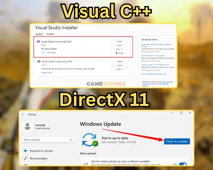 Updating Visual C++ and DirectX 11/12 on Windows 11.