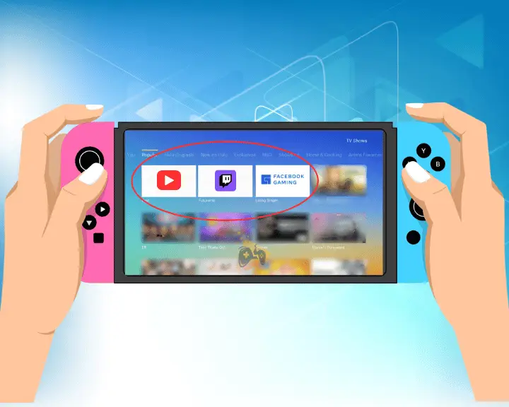 A decorative image showing the avalaible streaming platforms on the Nintendo Switch screen.