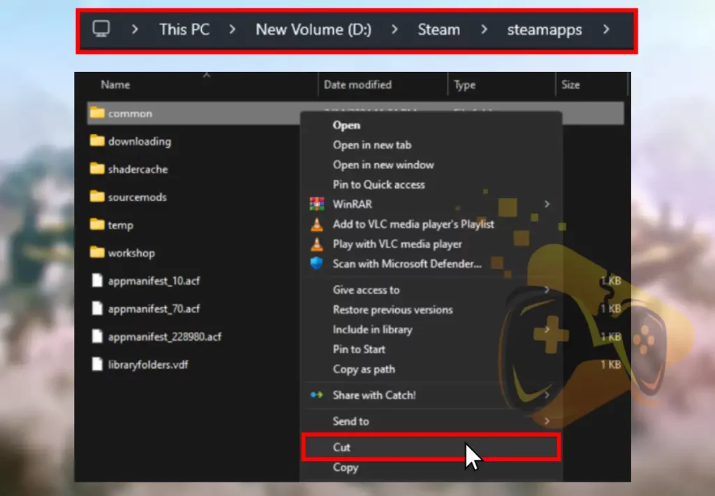The image is showing how to remove and backup the Steam laucnher's game folder.