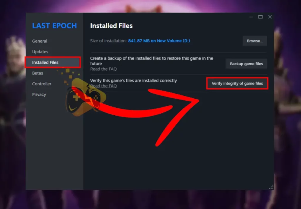 The image shows how to verify file's integrity when Last Epoch not connecting to server.