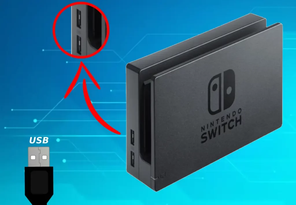 This image shows where are the USB ports on the Nintendo Switch Dock.