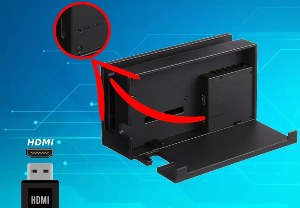 This image shows where is the HDMI on the Nintendo Switch Dock.