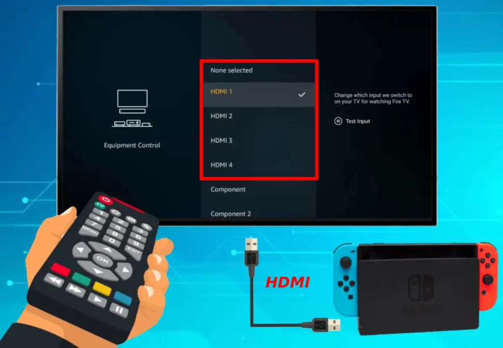 When your Nintendo Switch Dock not working, the image is showing how to switch to a different HDMI source on your TV.
