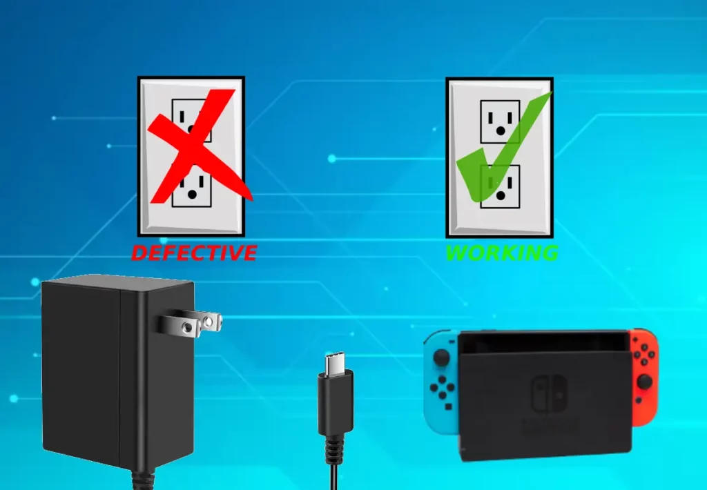 If your Nintendo Switch Dock not working, the image is showing the the problem could be realted to the power outlet.