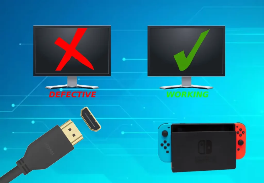 A decorative image showing how to connect Nintendo Switch Dock to a different output monitor.