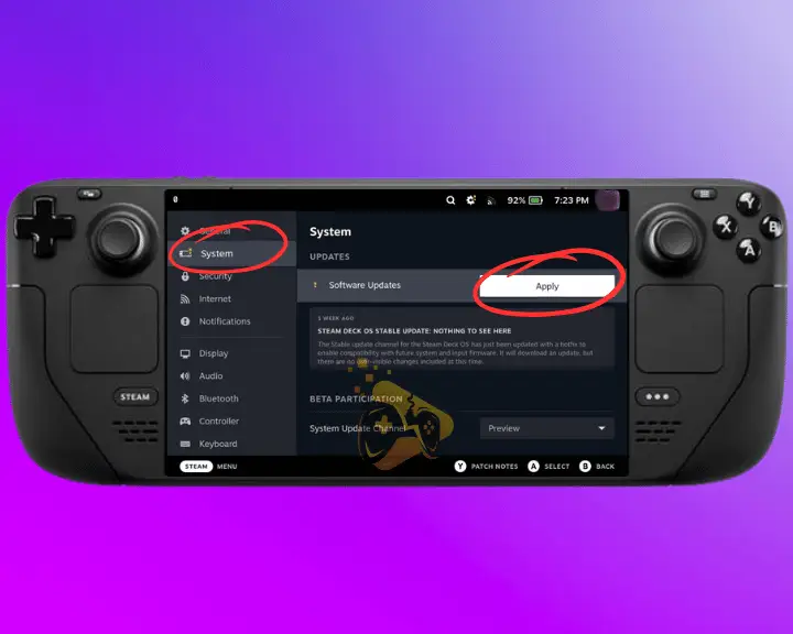 When Steam Deck not playing through headphones, this image shows how to update the console.