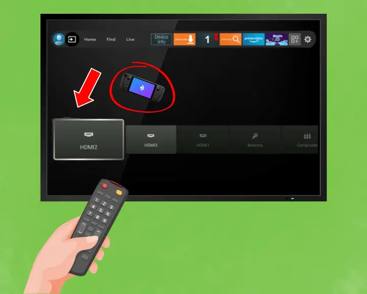 If your Steam Deck won’t show on TV, the image shows you how to switch to a different input source on your TV.