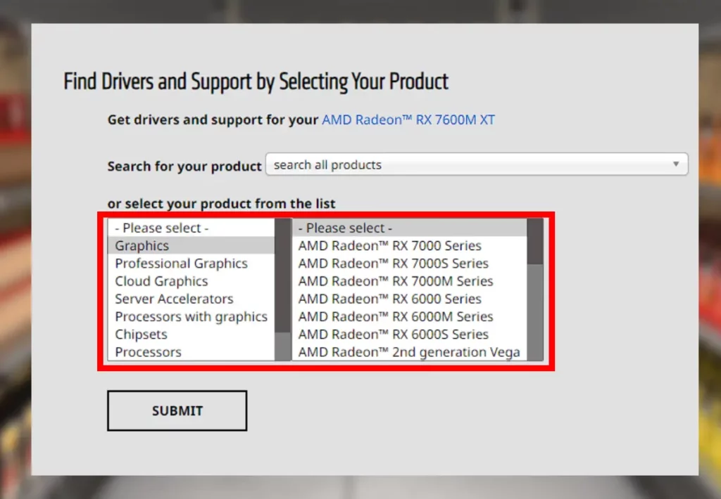 The image shows from where to update AMD graphics driver.