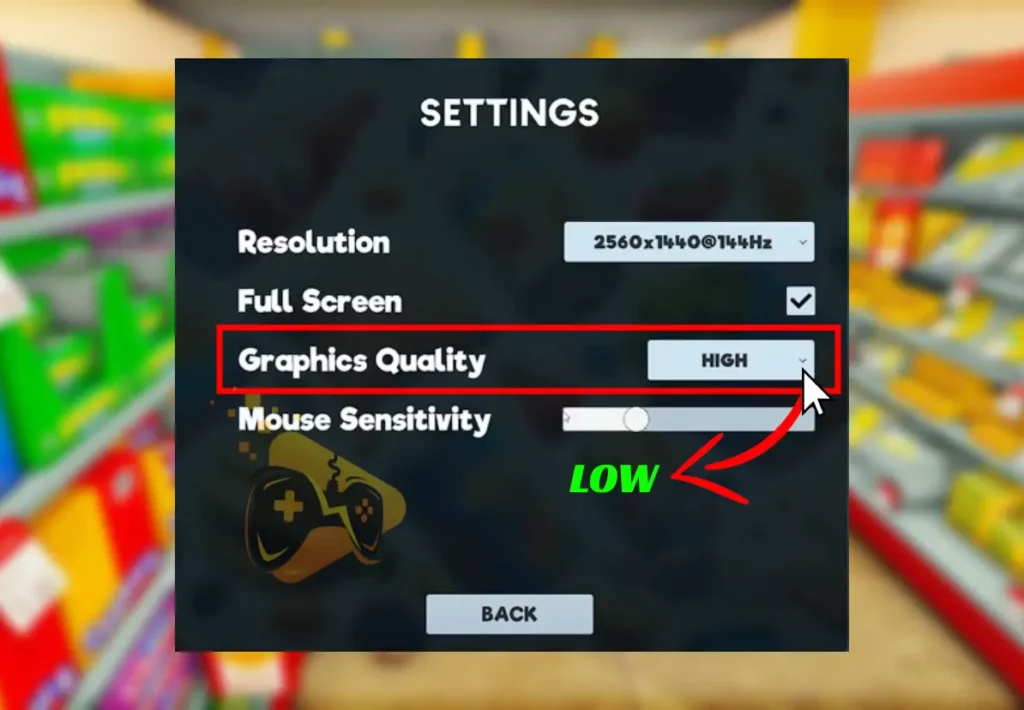 This image shows how to decrease the graphics quality against Supermarket Simulator FPS drops.