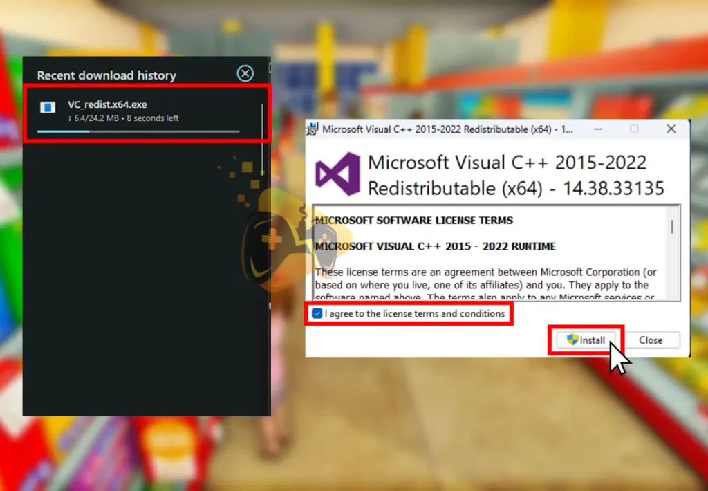 The image shows how to install the latest Microsoft Visual C++.
