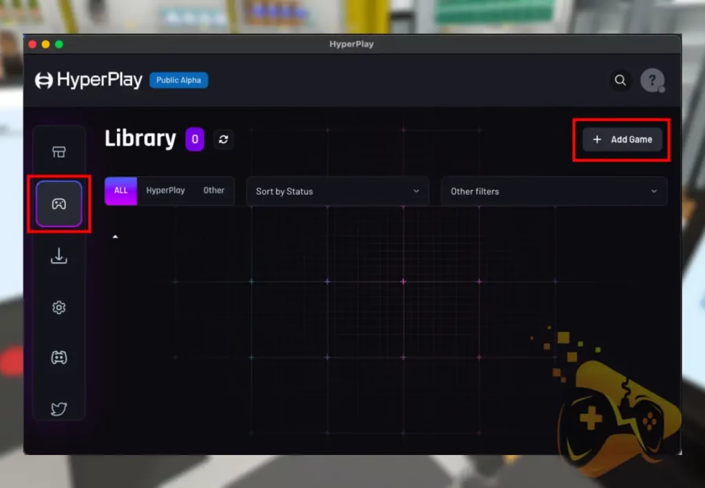 The image shows how to play Supermarket Simulator on Mac by loading the Steam launcher into HyperPlay.