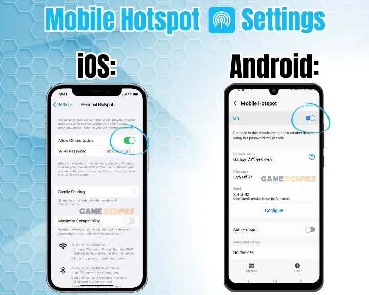 When PS Portal not working on hotspot, this image is showing how to enable the feature on Android and iOS.