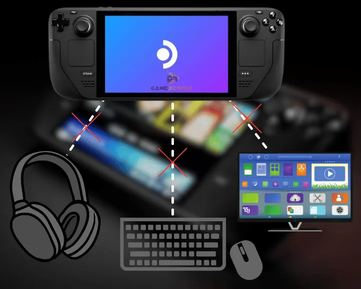 A decorative image showing a few devices that can be connected with the Steam Deck.