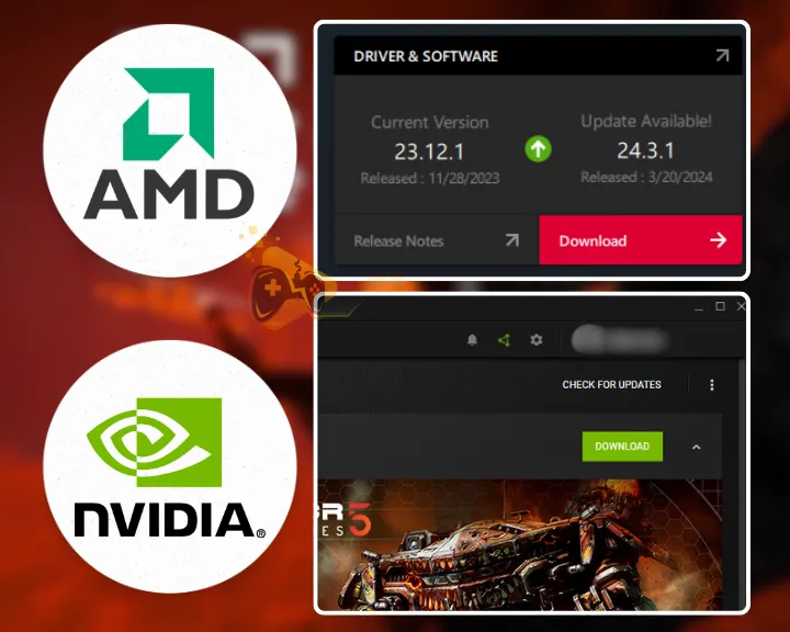 A decorative image brifly showing how the AMD and NVidia user interface's look like.