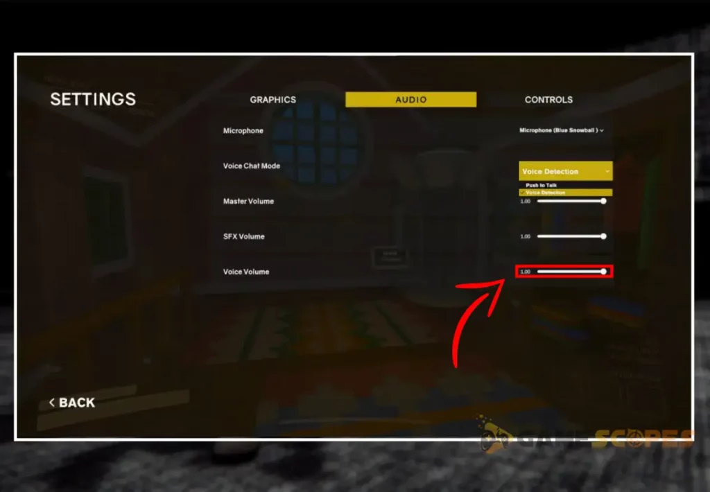 The image is showing how to increase the in-game voice volume when Content Warning voice chat not working.