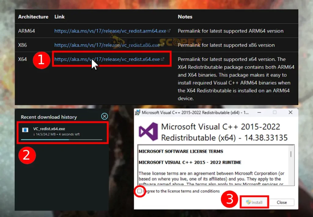 This image is showing how to update Microsoft Visual C++ Redistributibles when Dragon's Dogma 2 Crashing.