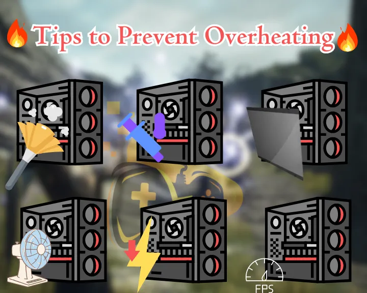 The image is showing various ways to prevent your PC from overheating while gaming.