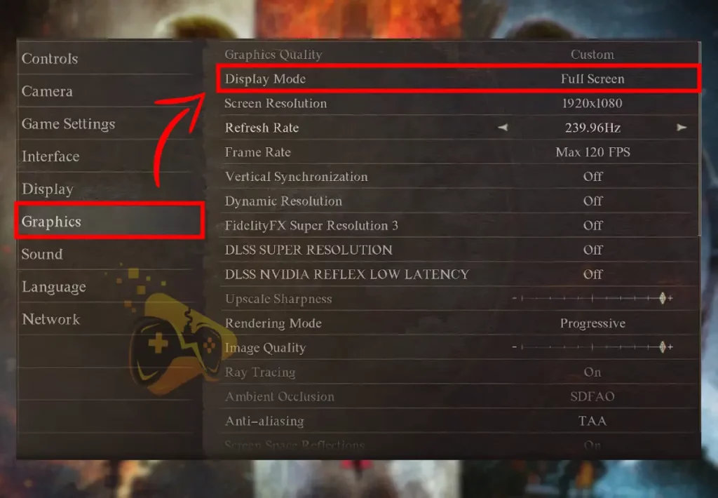The image shows how to play Dragon's Dogma 2 in Full-Screen mode.