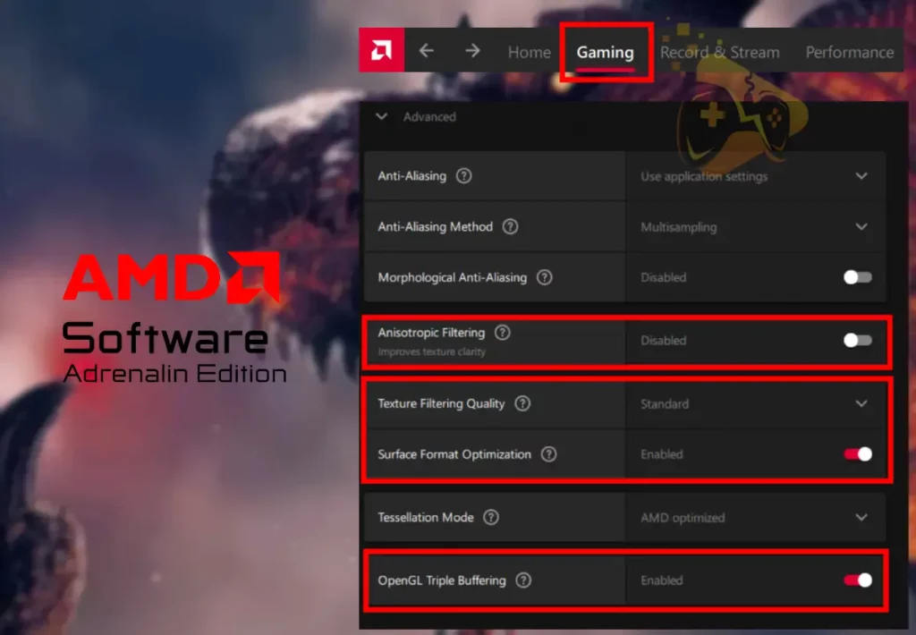 The image is showing which AMD driver settings to tweak when Dragon’s Dogma 2 terrain not loading.