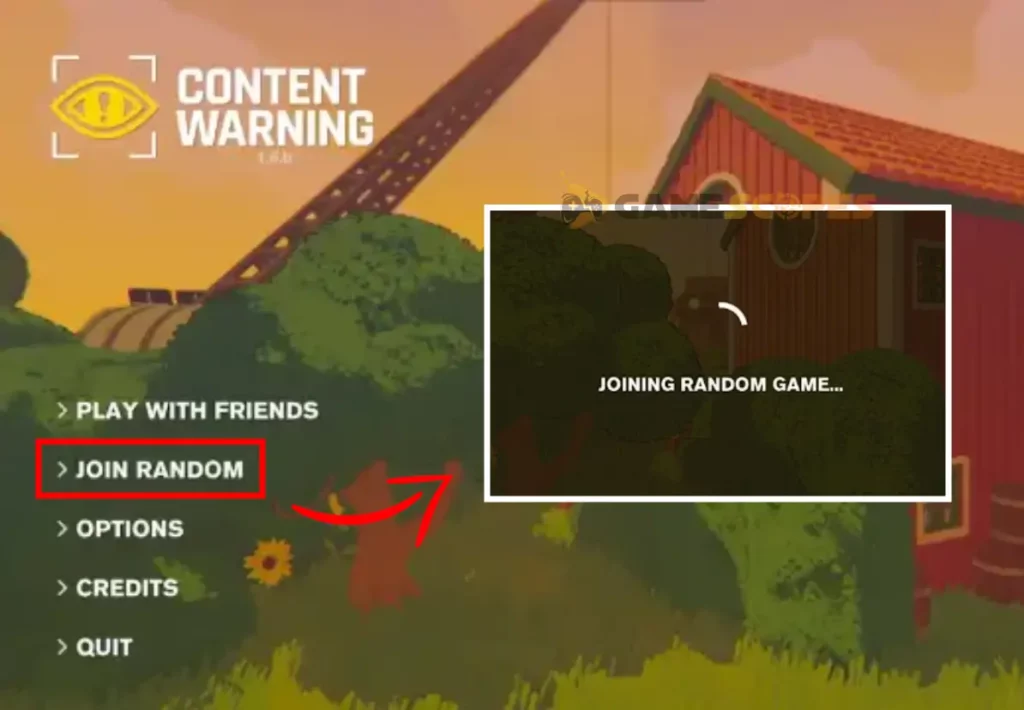 The image shows how to join a random lobby in Content Warning.