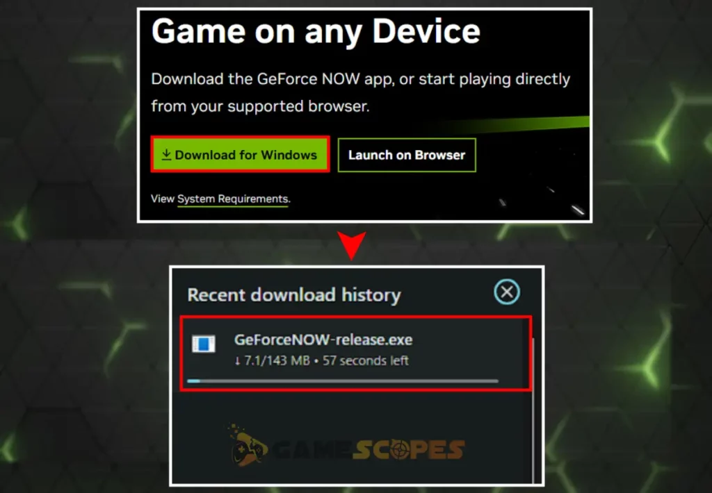 The image is showing how to get NVidia GeForce NOW on Desktop.