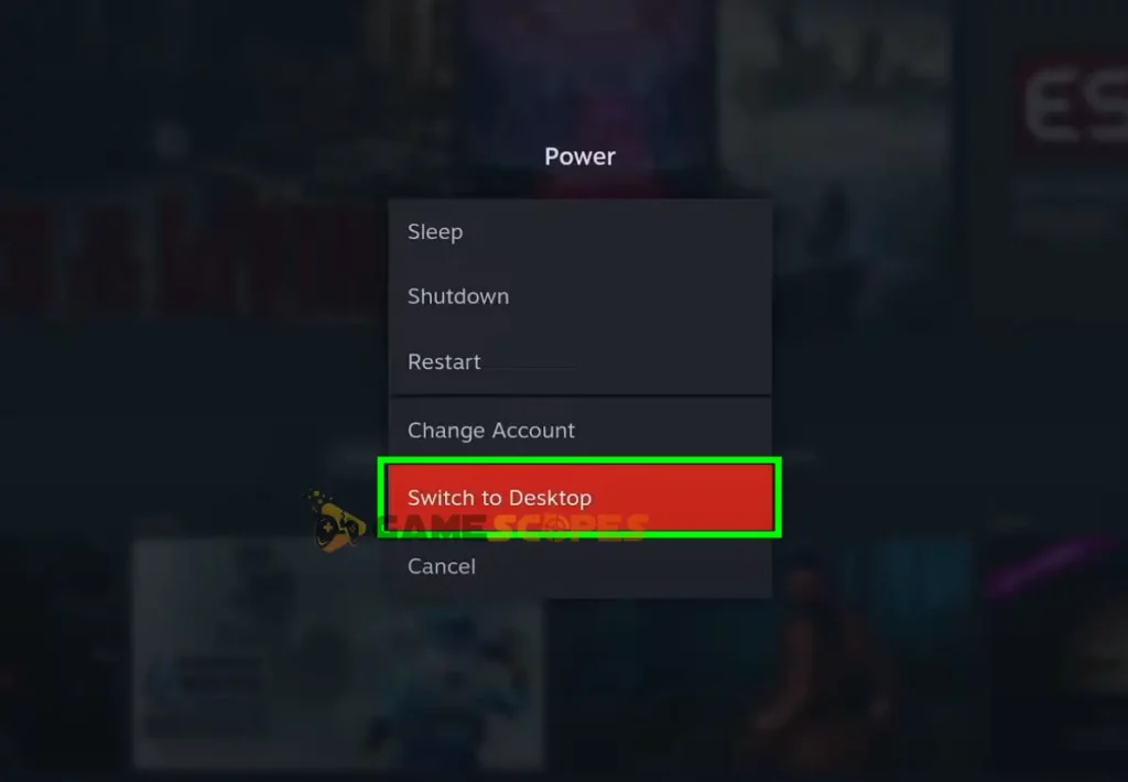 The image is showing how to switch to Desktop Mode on Steam Deck.