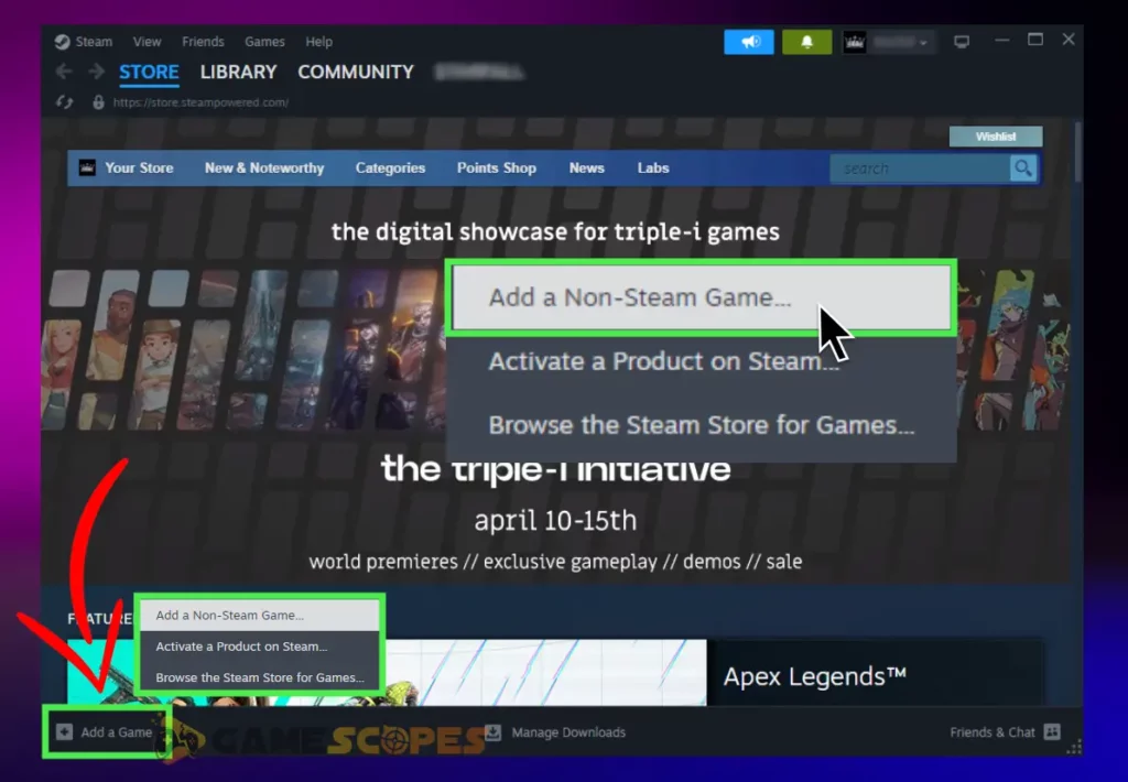 The image is showing the button you need to click to add a non Steam game to Steam Deck.
