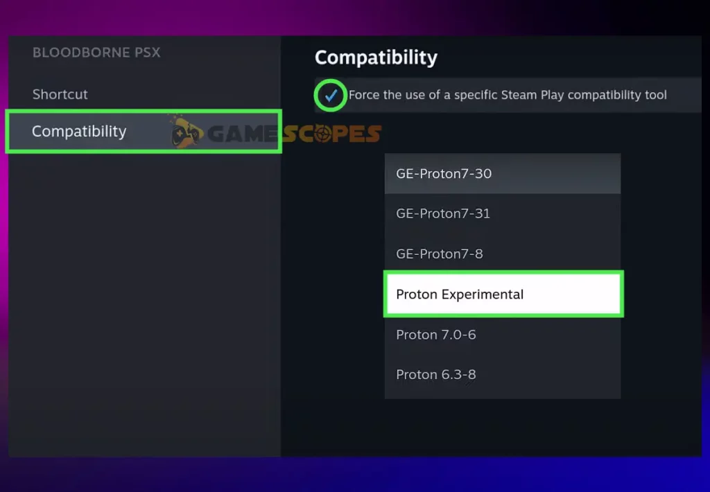 The image is showing how to play non Steam games on Steam Deck by enabling the Proton Experimental tool.