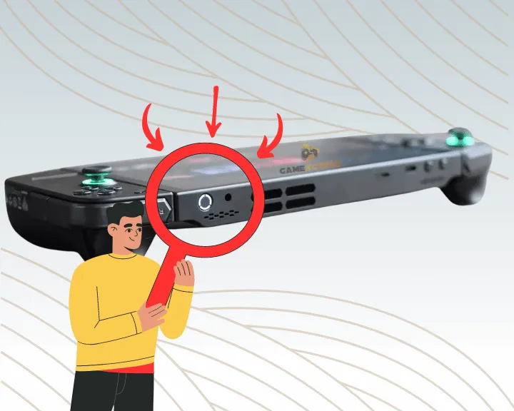 The image shows where the Power button on Lenovo Legion Go is located.