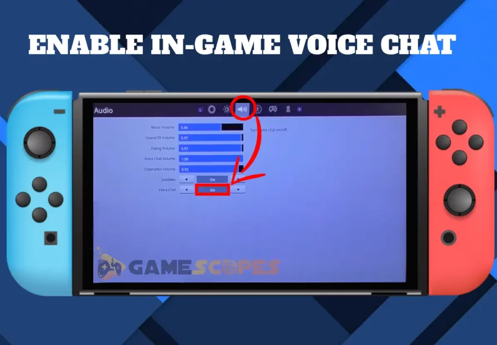 The image is showing how to enable the in-game voice chat whenever Nintendo Switch mic not working.