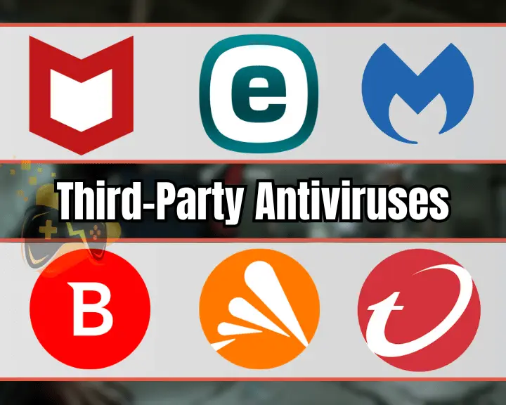 A decorative image showing a few popular anti-virus software for Windows.