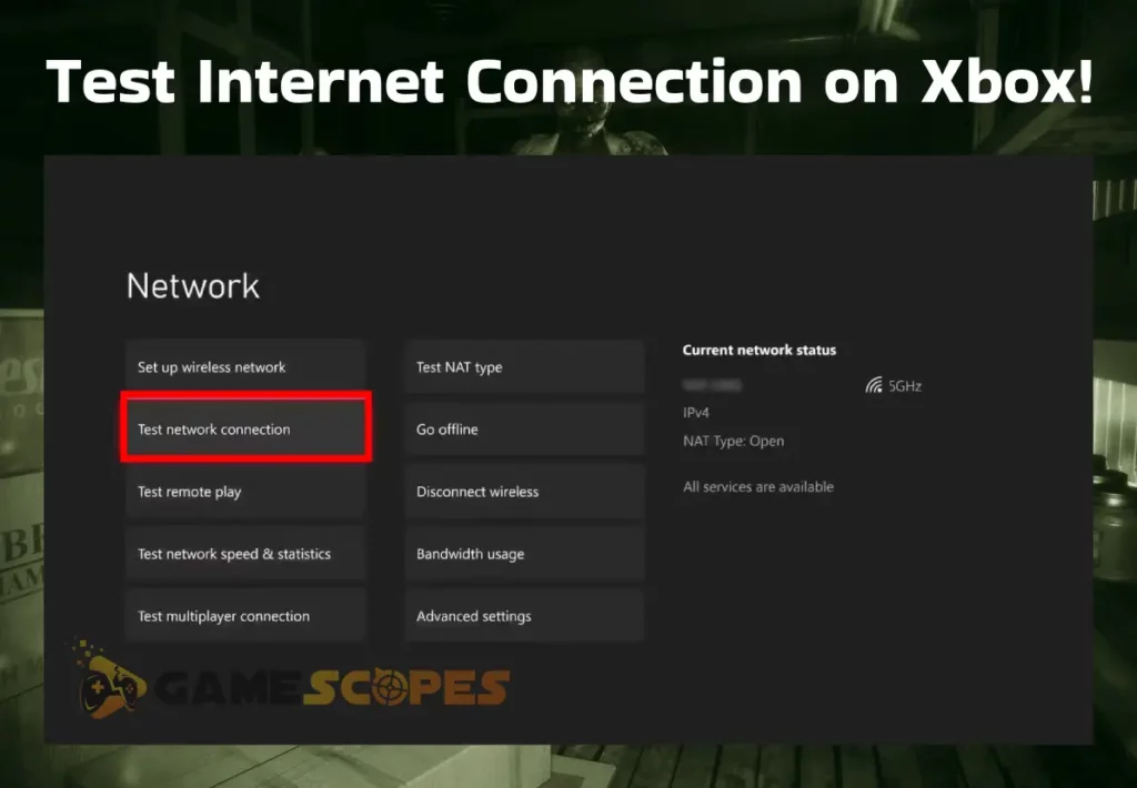 The image is showing how to test network connection on Xbox.