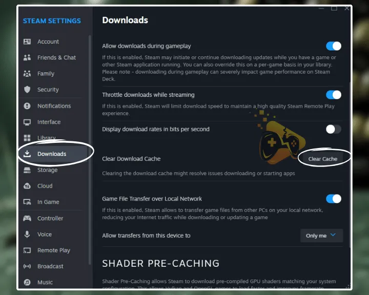 The image is showing how to clear the Steam launcher's cache.