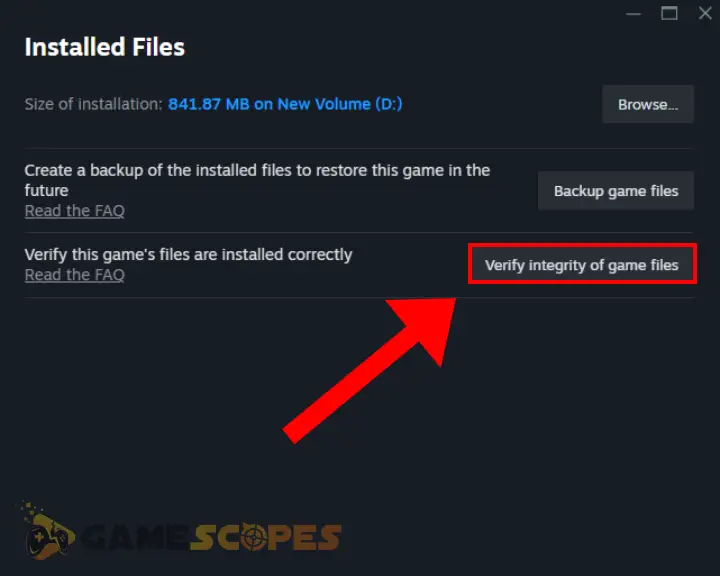 The image is showing how to verify the integrity of the game files when Baldur’s Gate 3 failed to save game error code 516.