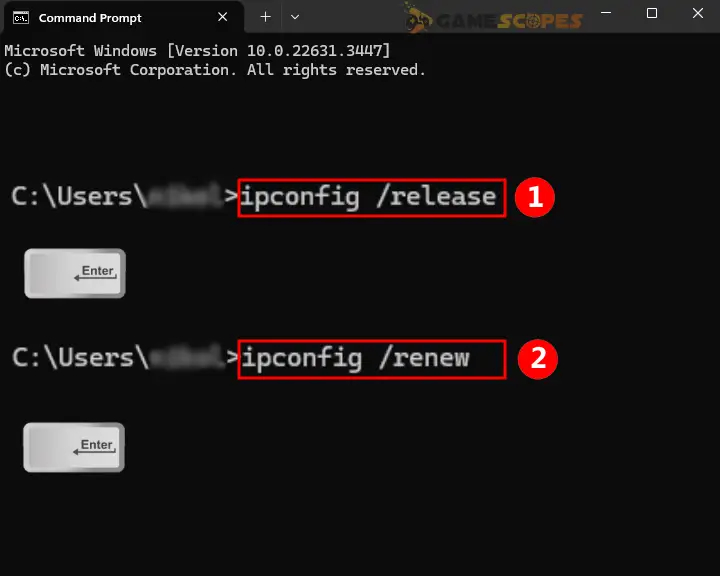 The image shows you how to release and renew your IP adress to fix Gray Zone Warfare 0x00030004 error.