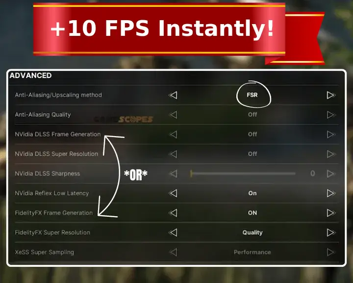 The image is showing how to configure the game's advanced settings against Gray Zone Warfare low FPS on PC.