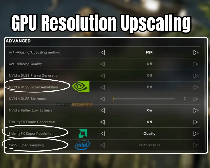 The image is showing how to enable the game's upscaling optiosns against Gray Zone Warfare low FPS on PC.