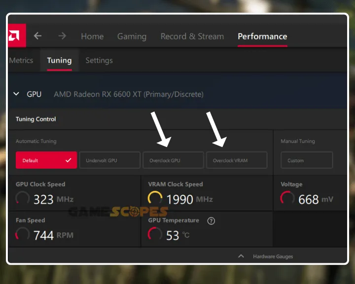 The image is showing how to overclock AMD GPU.
