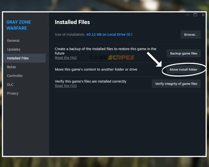 The image is showing how to move any Steam game's directory, and how to do it when Gray Zone Warfare not launching on PC.