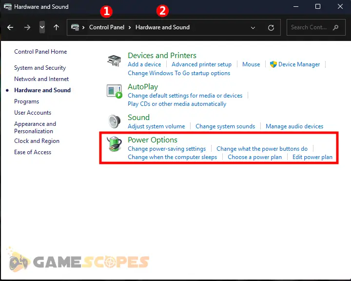 The image is showing how to access the Windows's Power Options.