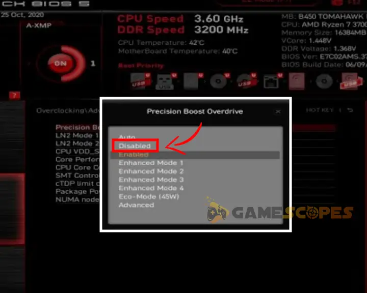 The image is showing how to disable the MSI Precision Boost against Hades 2 low FPS.