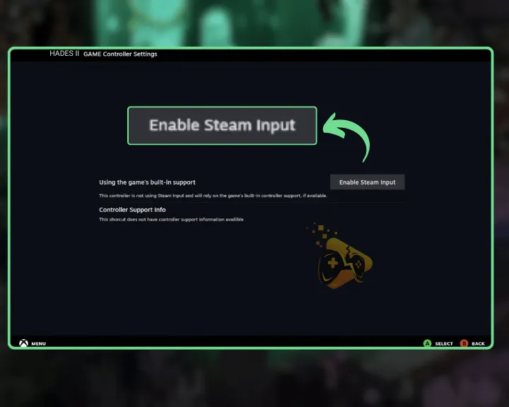 This image shows how to enable the Steam launcher controller input.