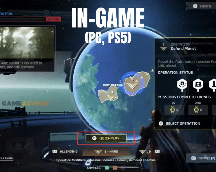 The image shows how to join Helldivers 2 lobby via Quickly on PC.